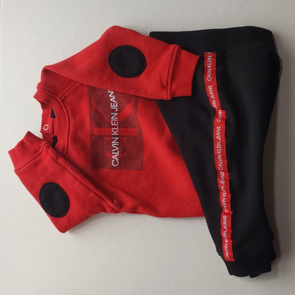 Calvin Klein Kids Size 3-6M Red Black Sweat Shirt and Sweat Pants Set